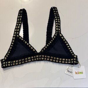 KIINI Black Bralette with Gold Crochet Trim